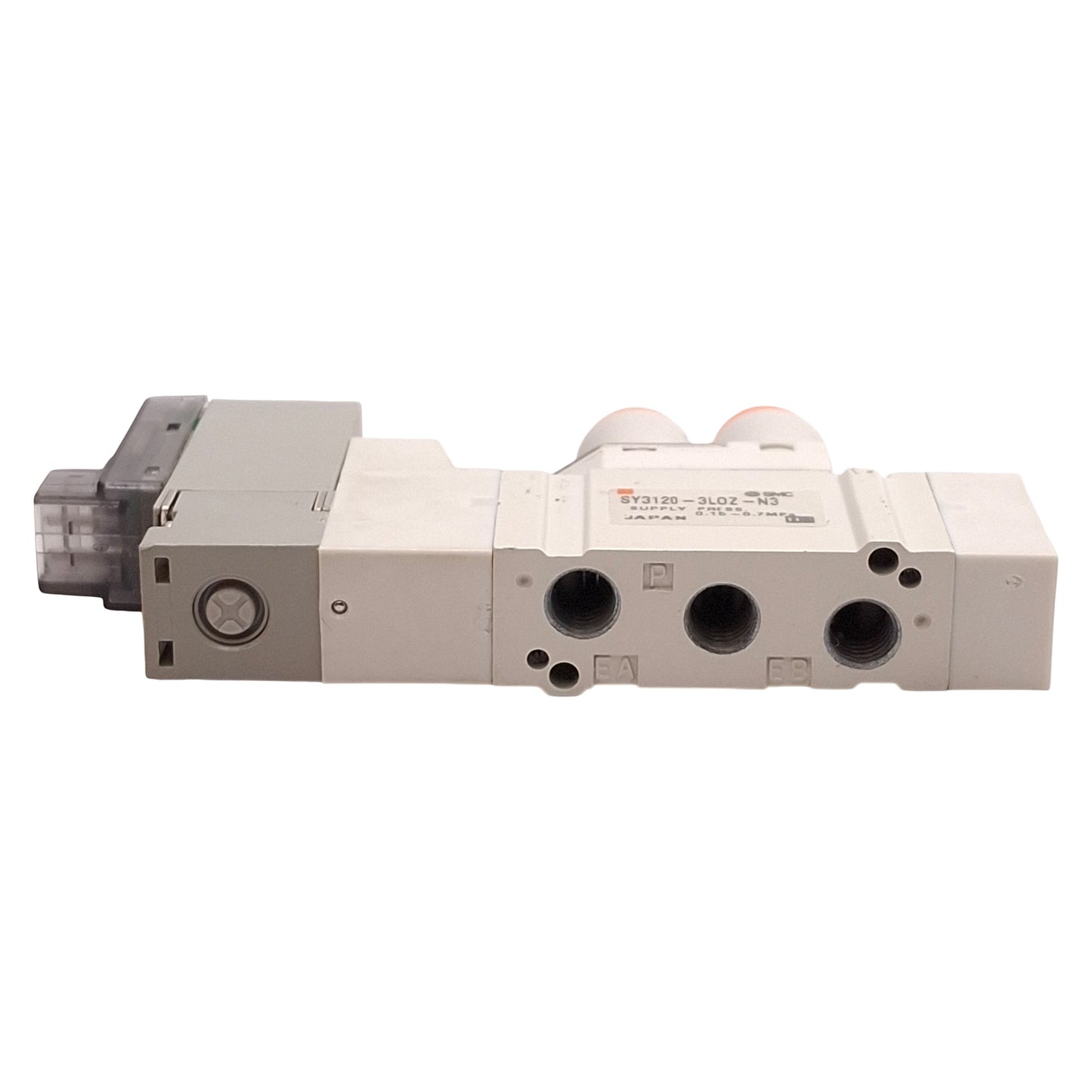 Used SMC SY3120-3LOZ-N3 Solenoid Valve, 2-Pos Single, ø5/32in One-Touch, 110VAC Coil
