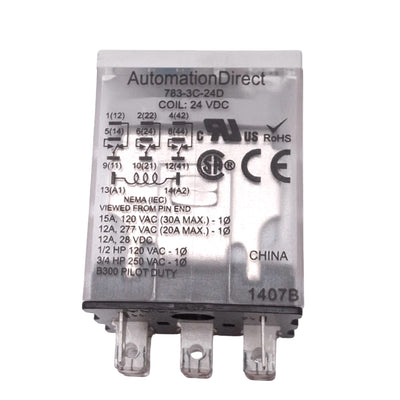 New Automation Direct 783-3C-24D Plug-In Relay, 3PDT 11-Pin, 15A Max, 24VDC Coil