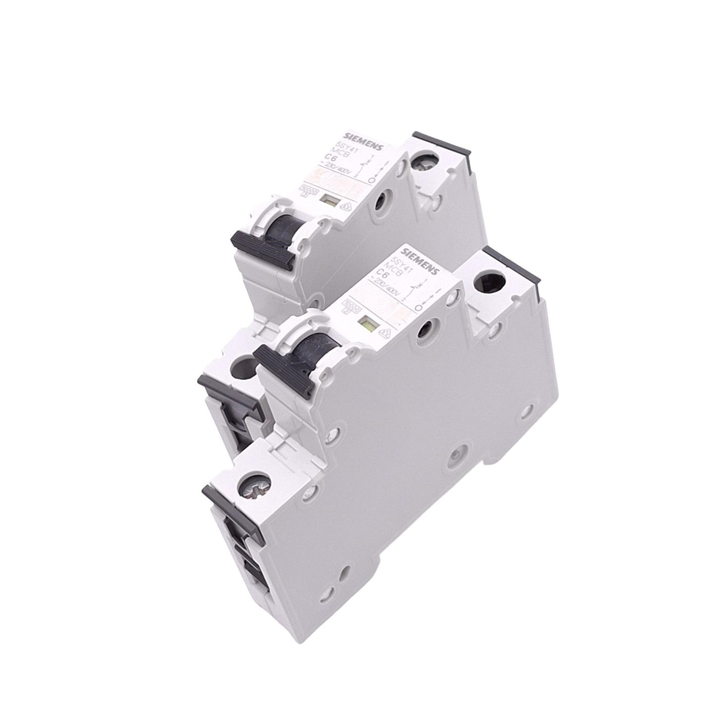 Used Lot of 2 Siemens 5SY4106-7 Circuit Breakers, 1-Pole 6A, 230/400VAC Max, DIN Rail