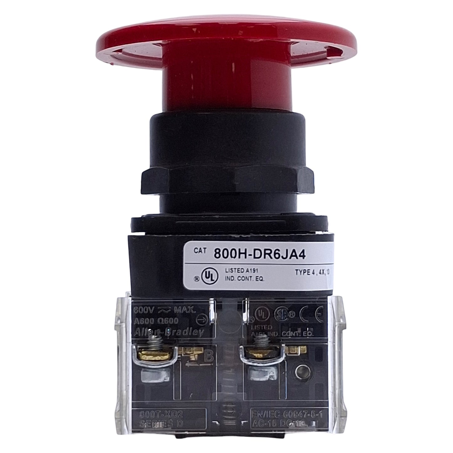 Used Allen Bradley 800H-DR6JA4 Jumbo Red Mushroom Momentary Pushbutton Switch 2NC