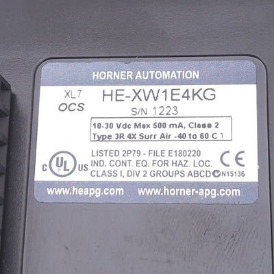 Used Horner HE-XW1E4KG XL7 Operator Control Station, 7in Color Touchscreen, 10-30VDC