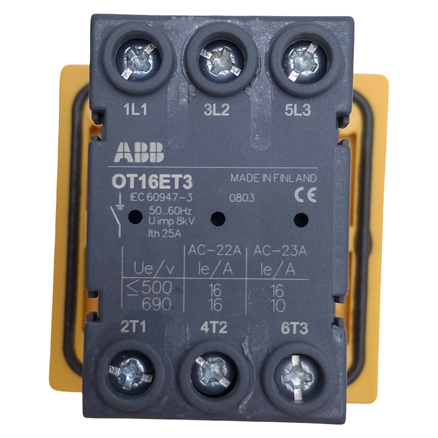 Used ABB OT16ET3 Door Mounted Disconnect Switch w/ OHY2PJ Handle, 3-Pole, 25A 600VAC