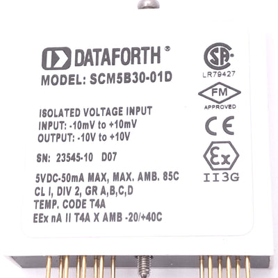 Used Dataforth SCM5B30-01D Isolated Analog Voltage Input Module, +-10mV In, +-10V Out