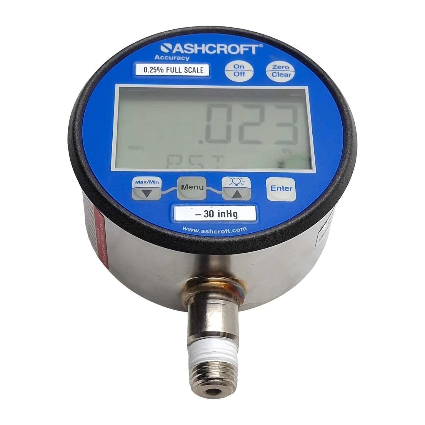 Used Ashcroft 302074SD02LXBLCYLMNB30/0IMV Digital Vacuum Gauge, 1/4NPT, 30in/Hg