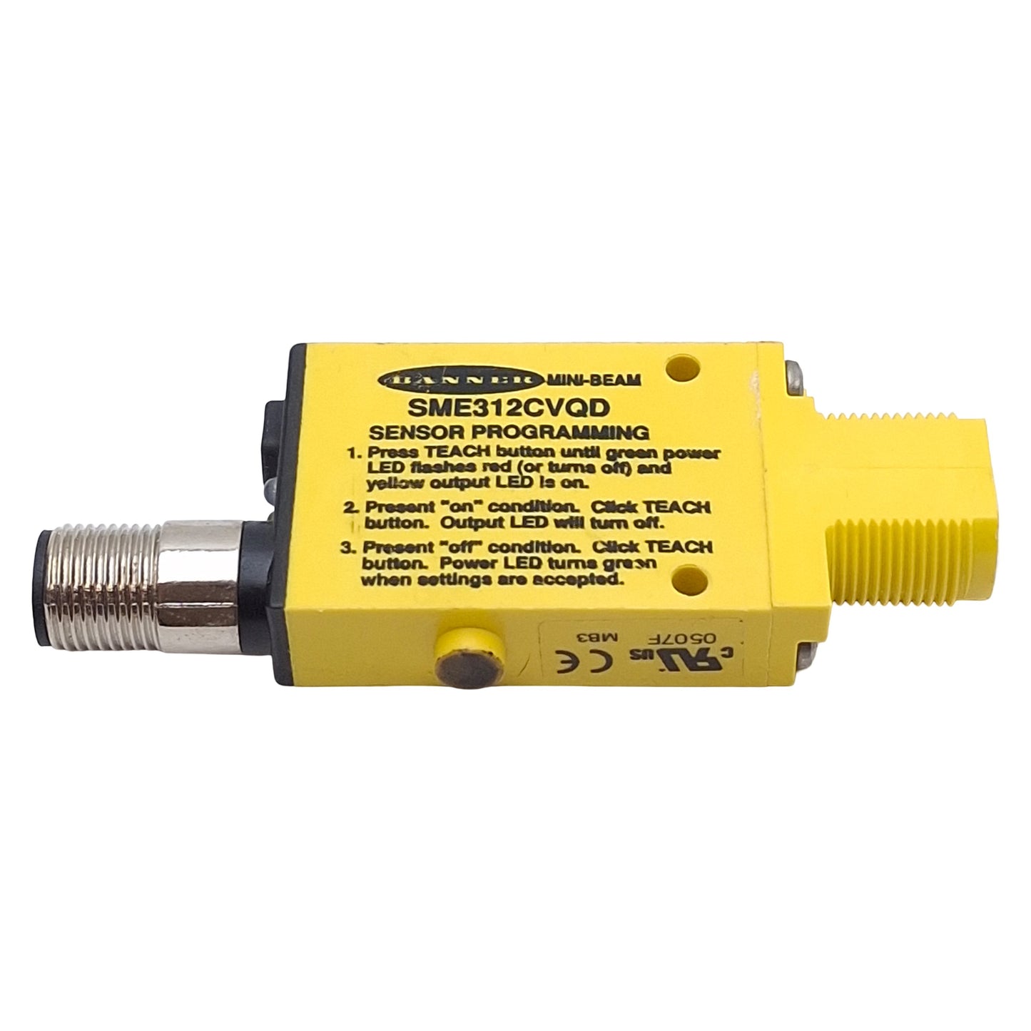 Used Banner SME312CVQD Photoelectric Sensor, NPN/PNP, 16mm Range, 10-30VDC, 5-Pin M12