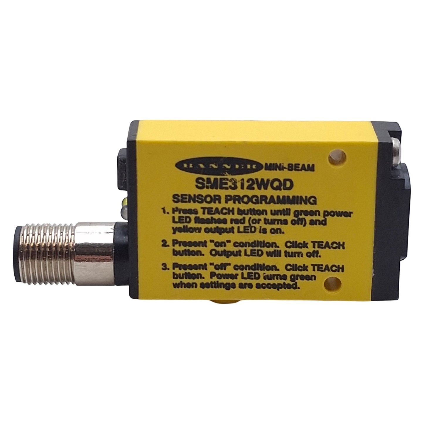 Used Banner SME312WQD Photoelectronic Sensor, NPN/PNP, 130mm Range, 30VDC, 5-Pin M12