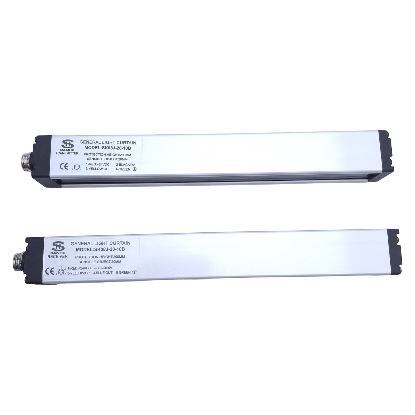 Used Sahe SK08J-20-10B Safety Light Curtain Transmitter & Receiver 24VDC, 200mm