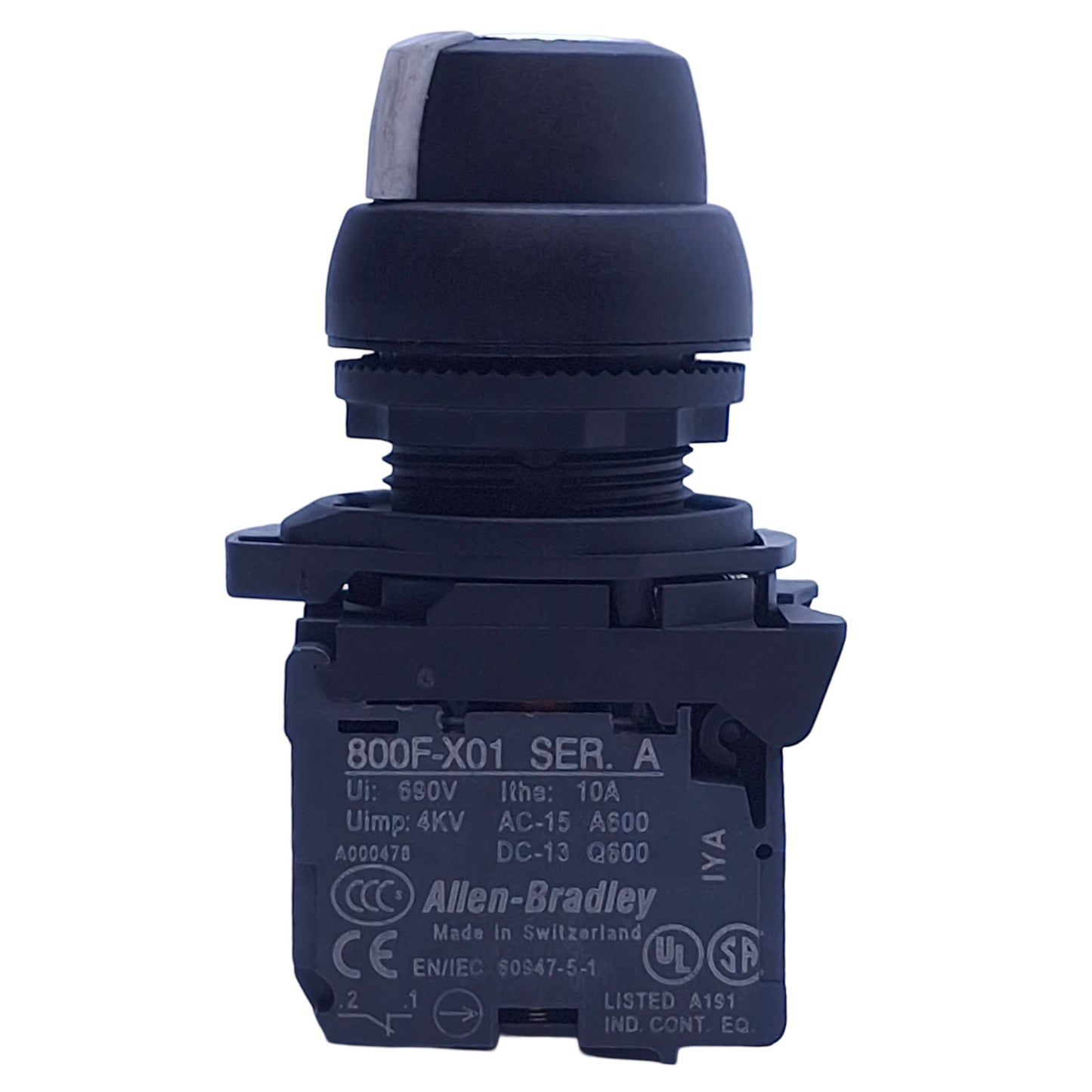 Used Allen Bradley 800FP-KM22 Keyed Selector Switch w/Key 2-Position, 22mm, 1NO 1NC