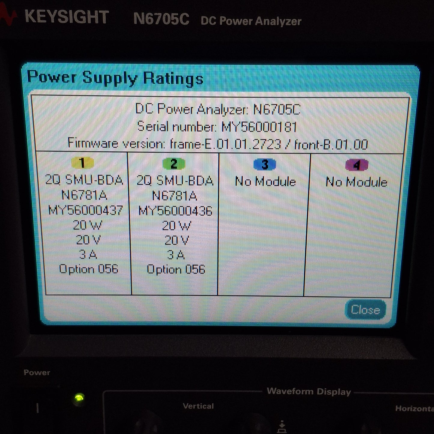 Used Keysight N6705C DC Power Analyzer w/ 2x SMU Modules, 120VAC, *Passes Post*