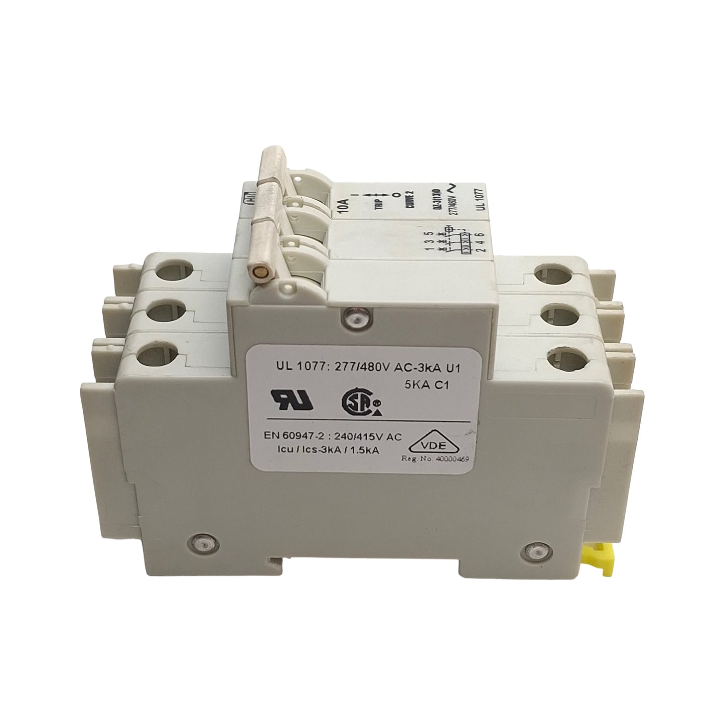 Used CDI QZ-3-13-D-2-10A Miniature Circuit Breaker, 10A, 277/480VAC, 3-Pole, DIN Rail