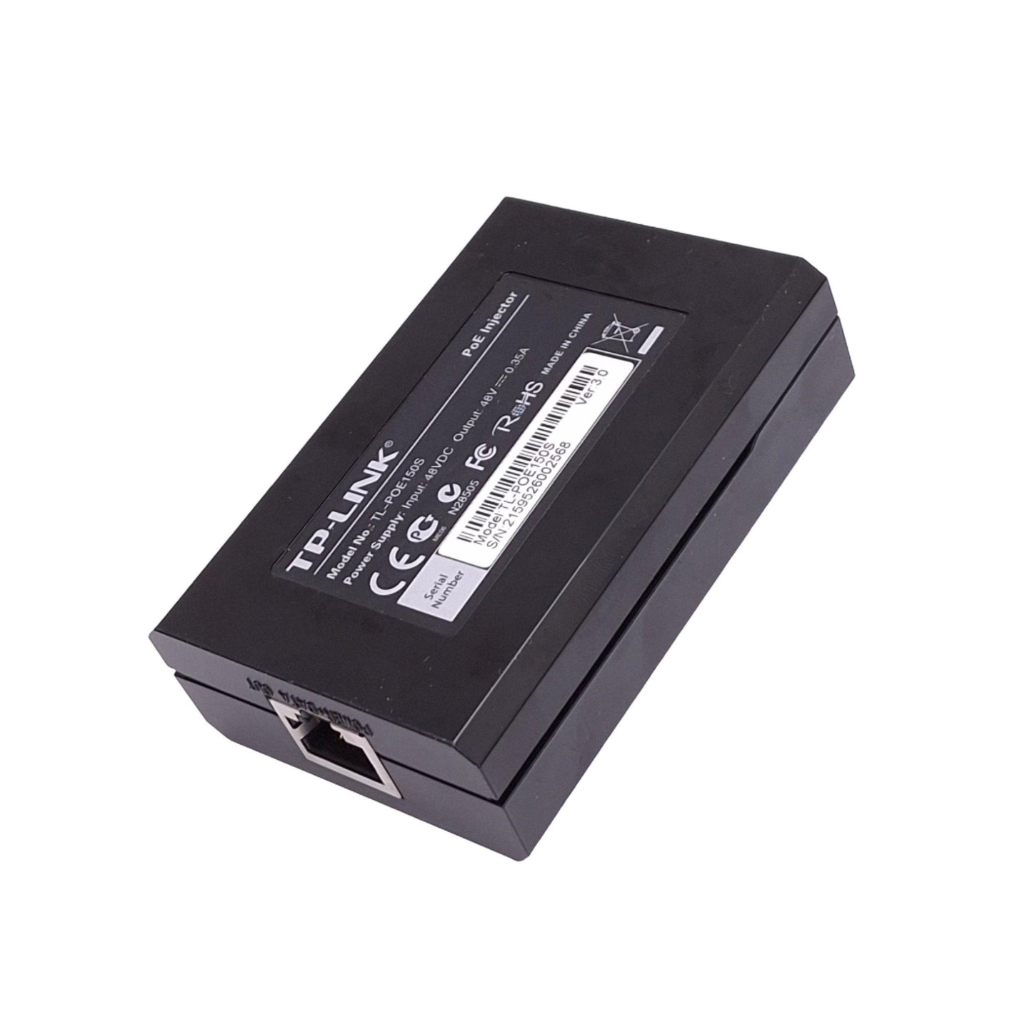 Used TP-Link TL-POE150S PoE Injector, 48VDC In, 48VDC 0.35A Out, RJ45
