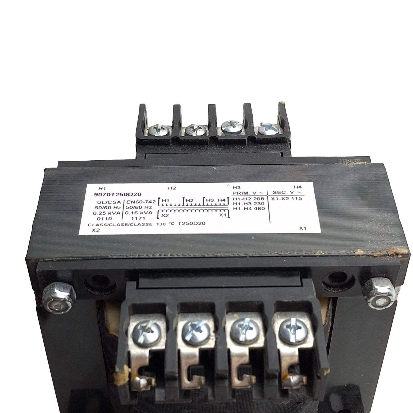 Used Square D 9070T250D20 Control Transformer 208/230/460VAC Pri, 115VAC 2nd, 250VA