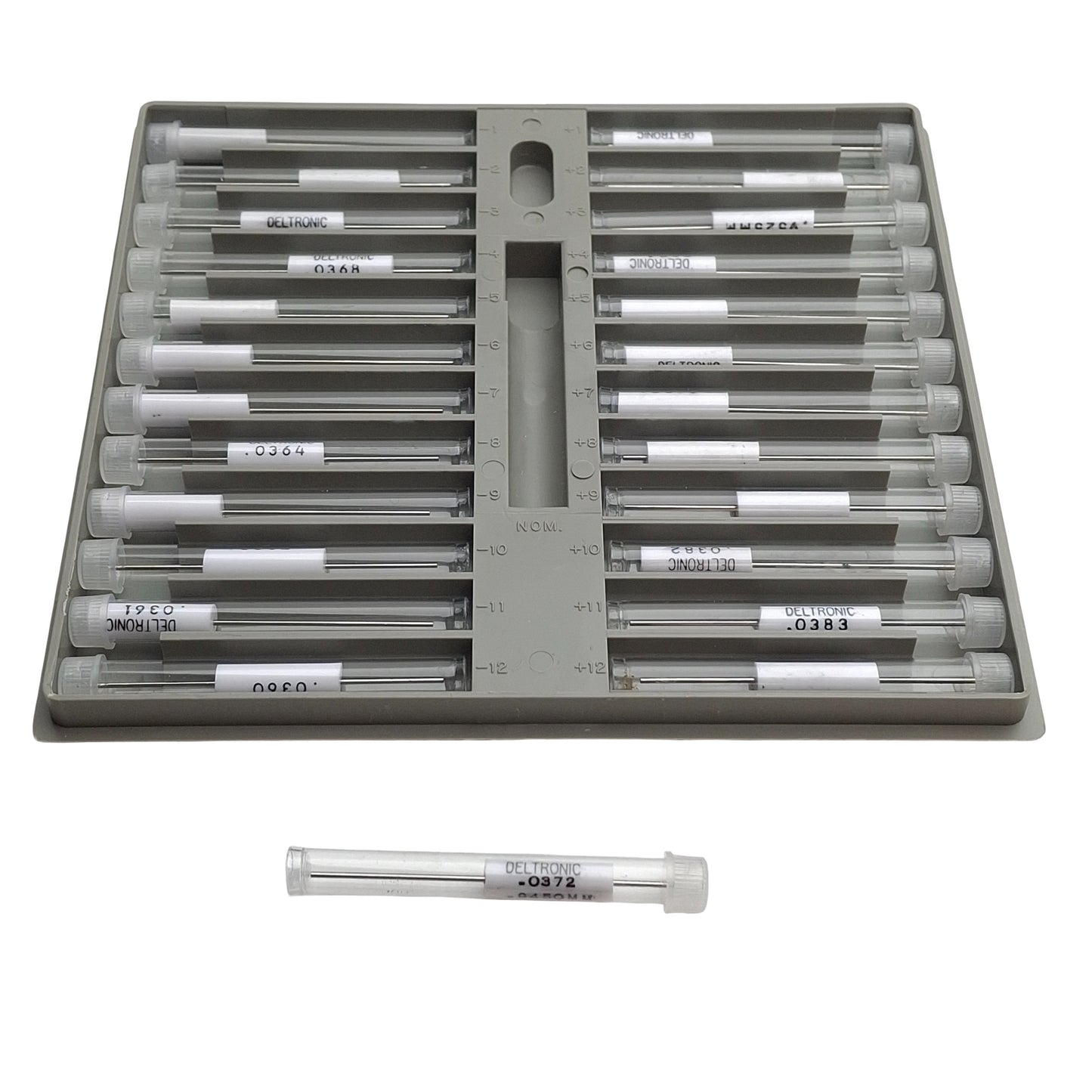 Used Deltronics TP25.0372 Precision Pin Gage Set, 0.0360in to 0.0384in, Class X