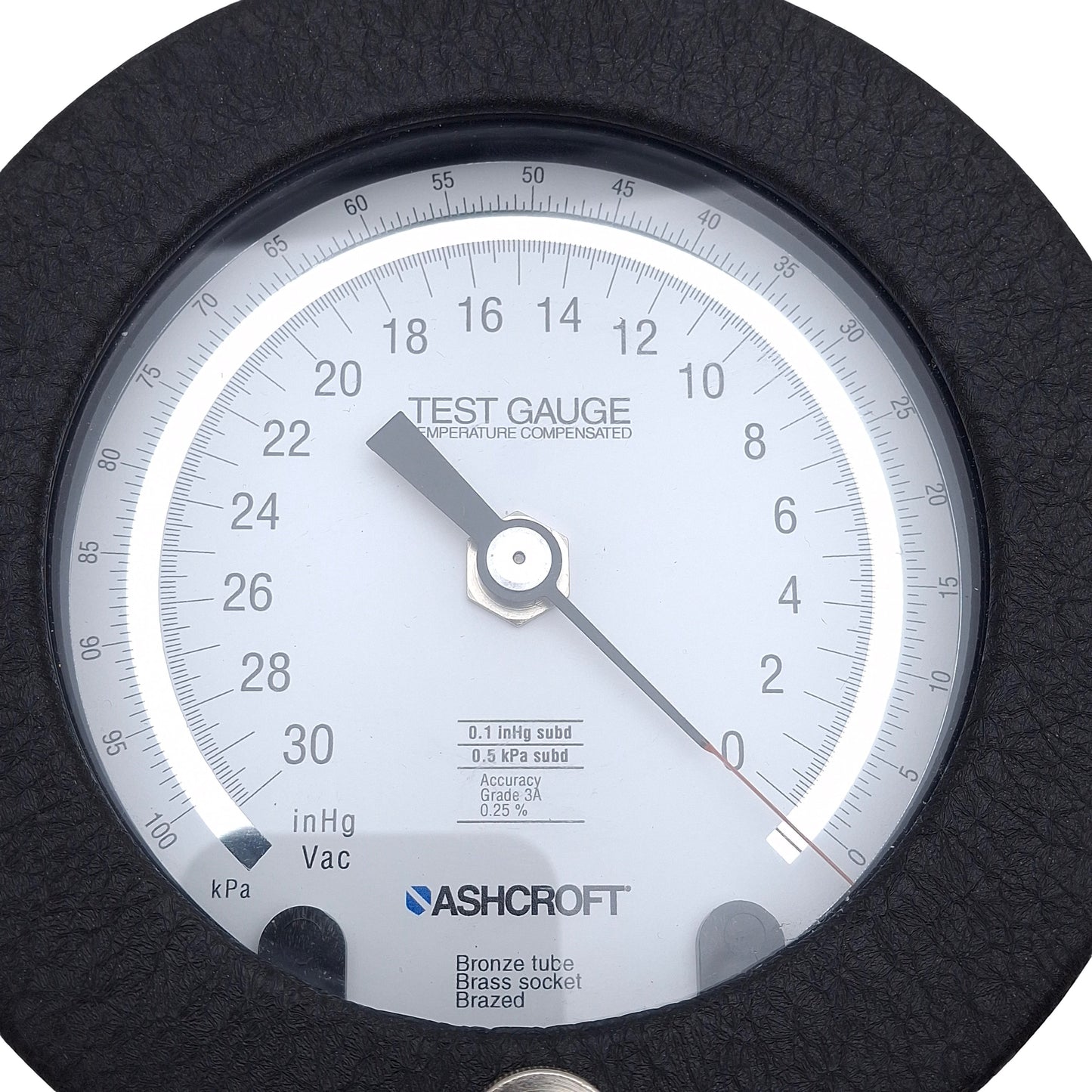Used Ashcroft 451082AS02L30IMV&100KPA Test Gauge, ø4.5in Dial, 0-30inHg/0-100kPa