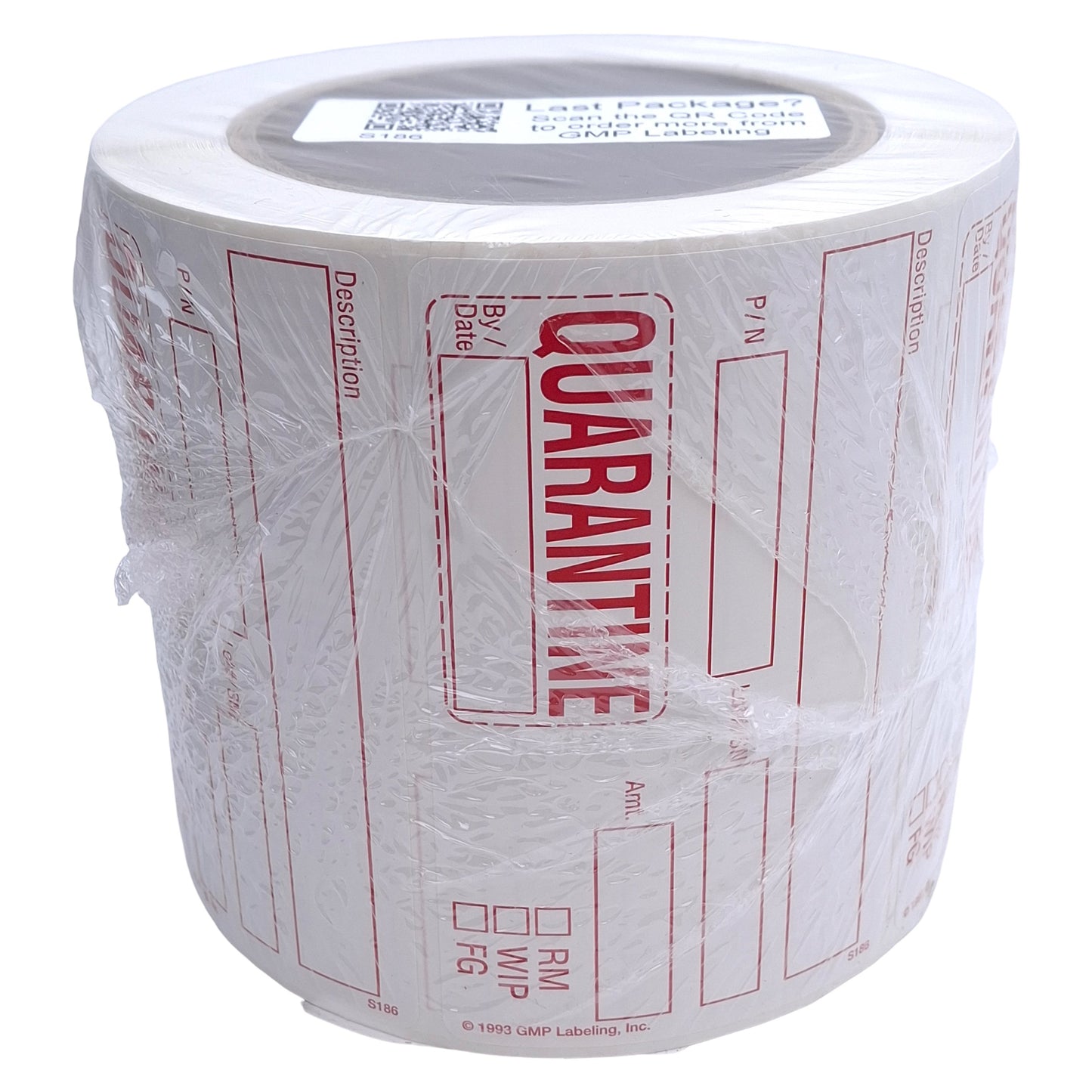 New GMP Labeling S186 Quarantine Label 500/Roll, 4 x 2.5in Rectangle, Matte Litho