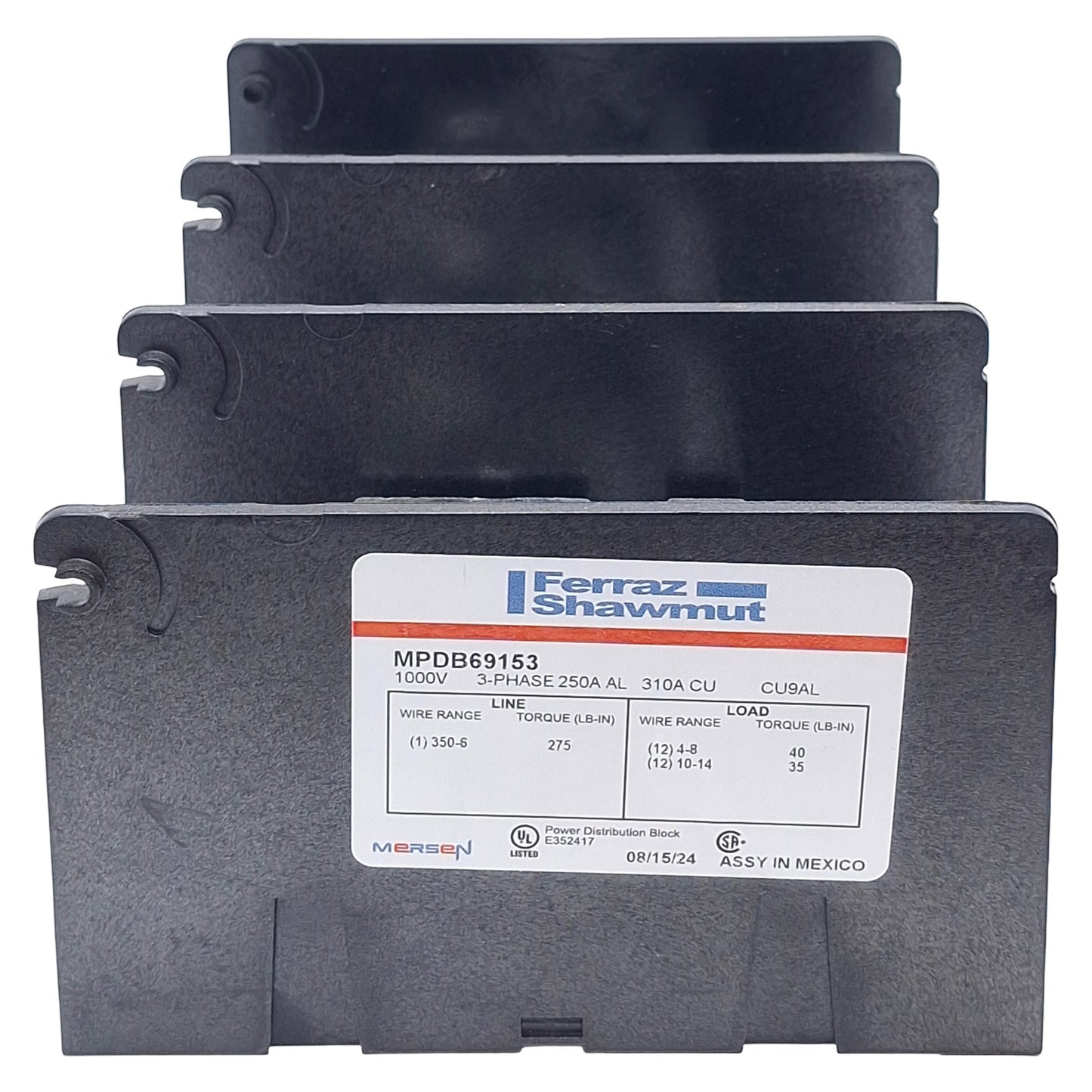New – Open box Ferraz Shawmut MPDB69153 Power Distribution Block 3-Pole 250A 1000V, 1-In/12-Out