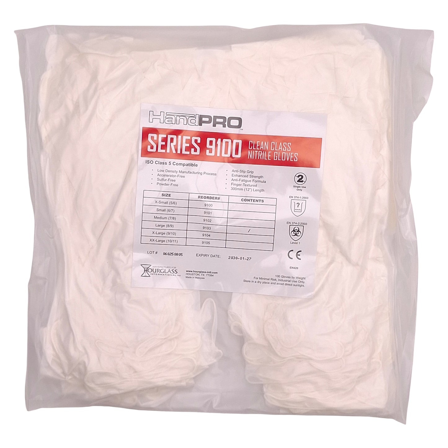 New Case of 1000 Hourglass 9103 HandPRO Cleanroom Glove, Size: L, ISO5 Class 100