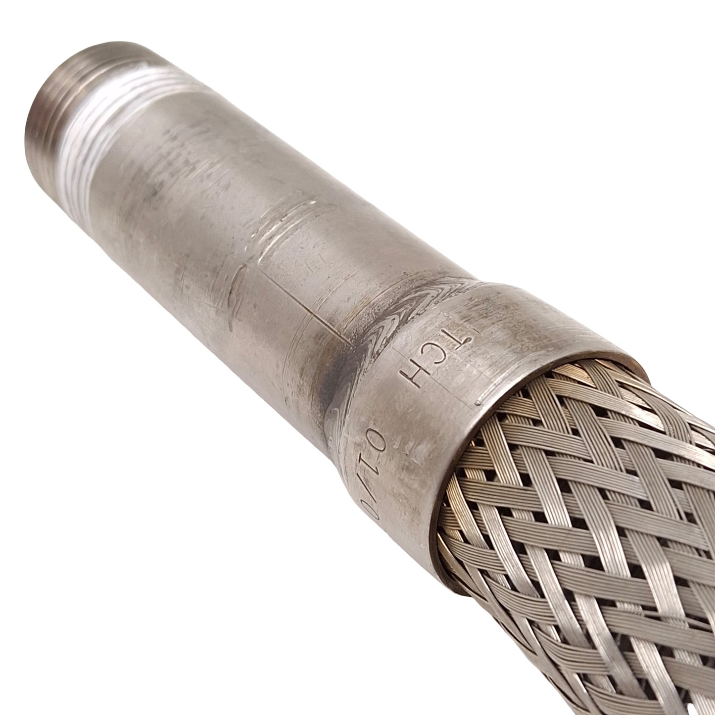 Used Stainless Steel Braided Hose, 3/4in NPT Male, 40in Braided, 48in Overall Length