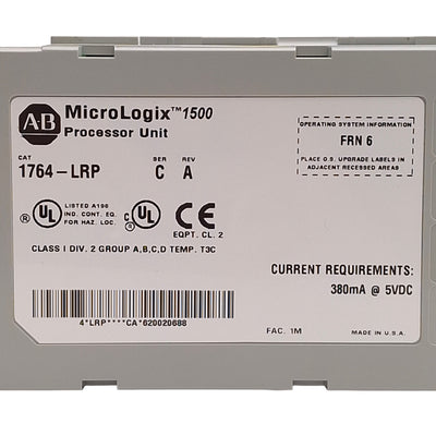 Used Allen Bradley 1764-LRP Ser C Rev A FRN 6 MicroLogix 1500 Processor Unit, DB9