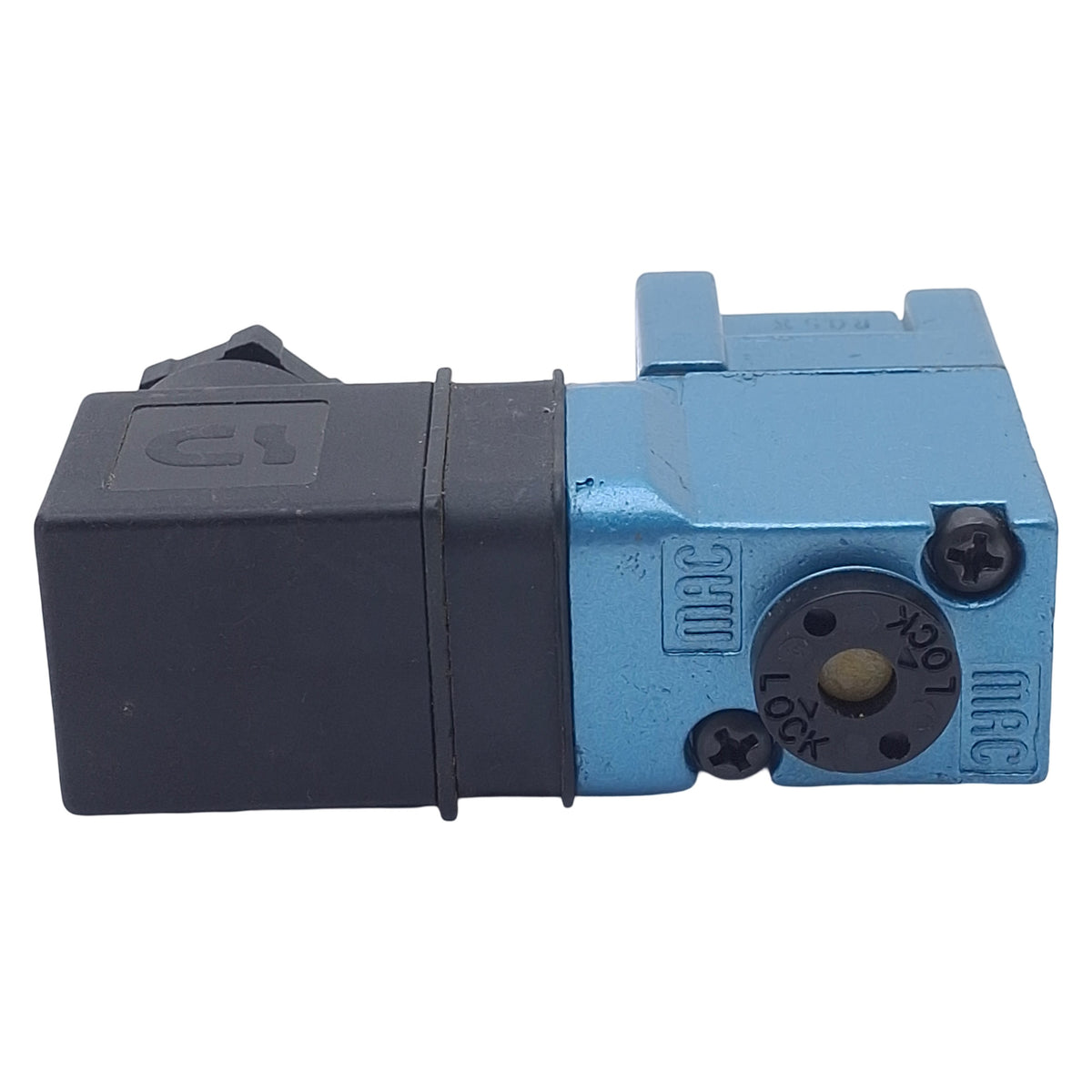 Used Mac 113B-871JA Solenoid Valve, 3/2-Way NO-NC, 1/4in NPT, Vac-150psi, 24VDC Coil