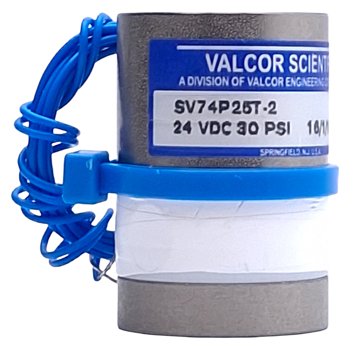 New – Open box Valcor SV74P25T-2 Solenoid Isolation Valve, 2-Way, 1/4-28in, 24VDC Coil, 30psi