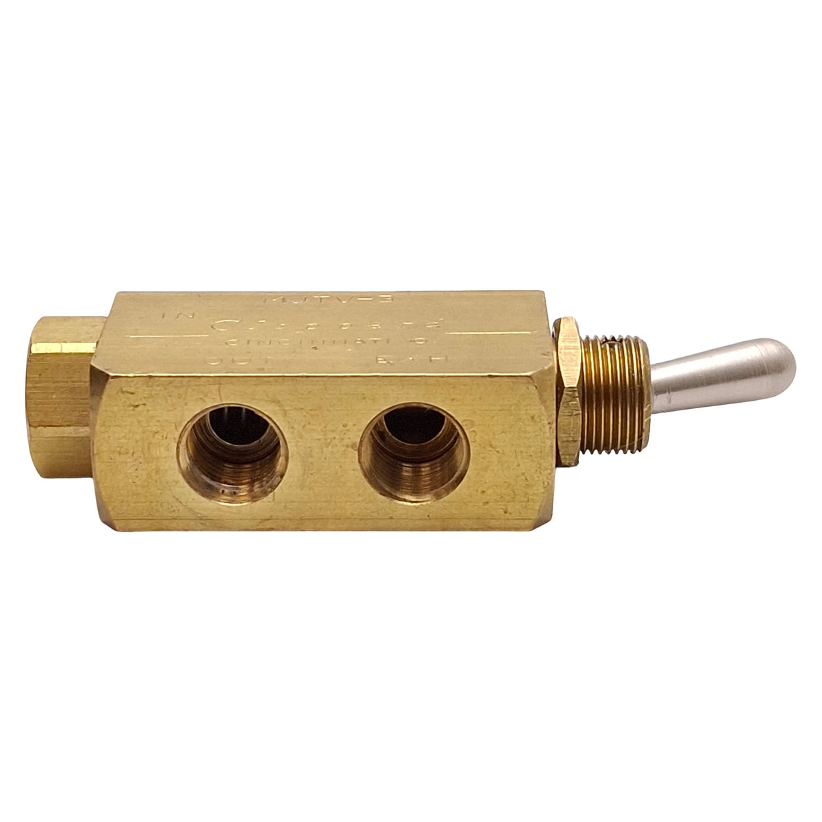 Used Clippard MJTV-3 Brass Toggle Valve, 3-Way Normally Closed, 300psig, 1/8in NPT