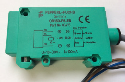 Used Pepperl+Fuchs OB150-F6-E5 Plastic Fiber Optic Amplifier, 10-30VAC, 100mA