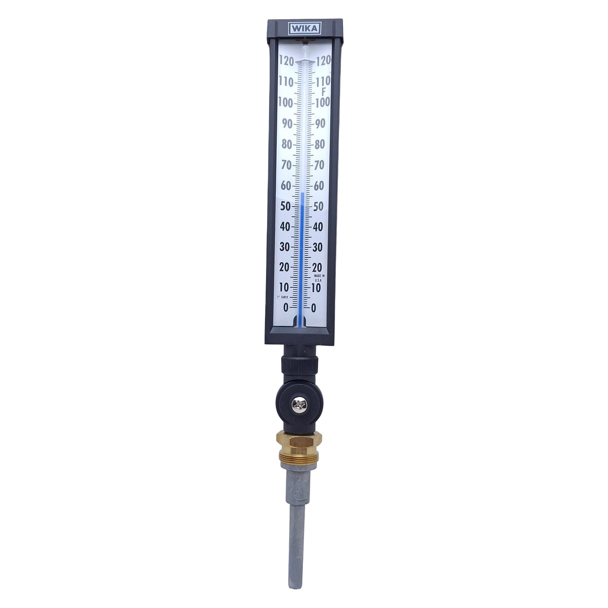 New Wika 9010300204WI Glass Thermometer 0-120°F Range, 3-1/2in Stem, 9in Scale