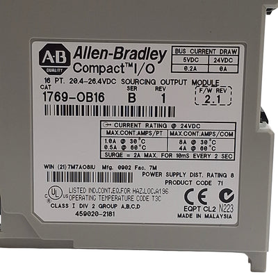 New – Open box Allen Bradley 1769-OB16 Compact I/O PLC Output Module, 16-Point 24VDC Sourcing