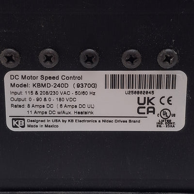 Used KB Electronics KBMD-240D DC Motor Speed Control, 1/2HP, 90/180VDC, 115/230VAC In