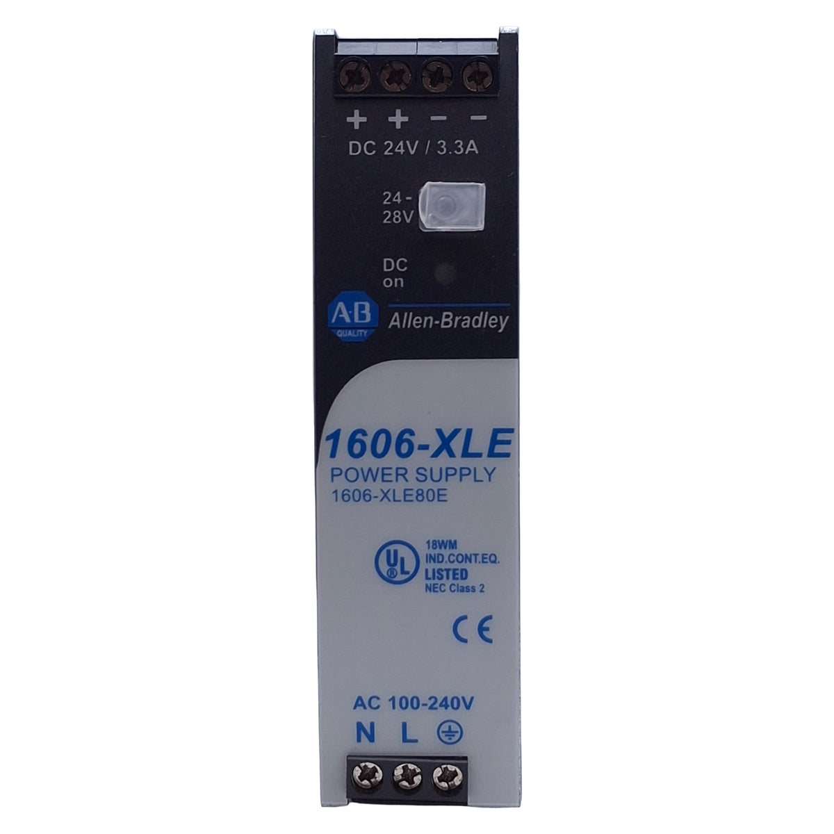 Used Allen Bradley 1606-XLE80E Power Supply 80W, 100-240VAC In, 24-28VDC 3A Out