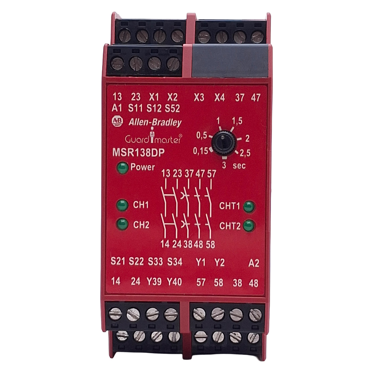 Used Allen Bradley MSR138DP Guard Master Safety Relay, 1 NC/2NC Input, 24VACDC
