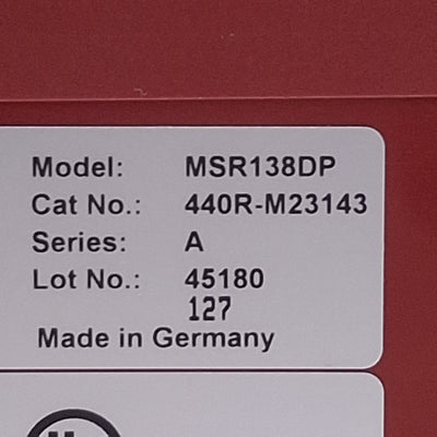 Used Allen Bradley MSR138DP Guard Master Safety Relay, 1 NC/2NC Input, 24VACDC