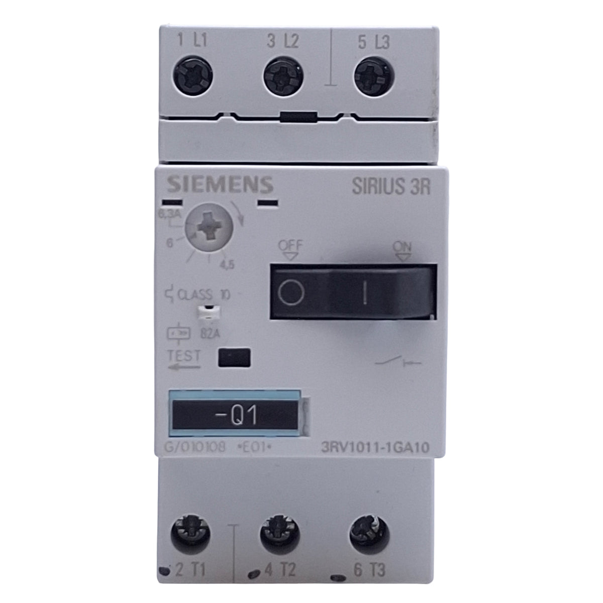 Used Siemens 3RV1011-1GA10 Motor-Protective Circuit Breaker 3-Pole, 4.5-6.3A, 690VAC