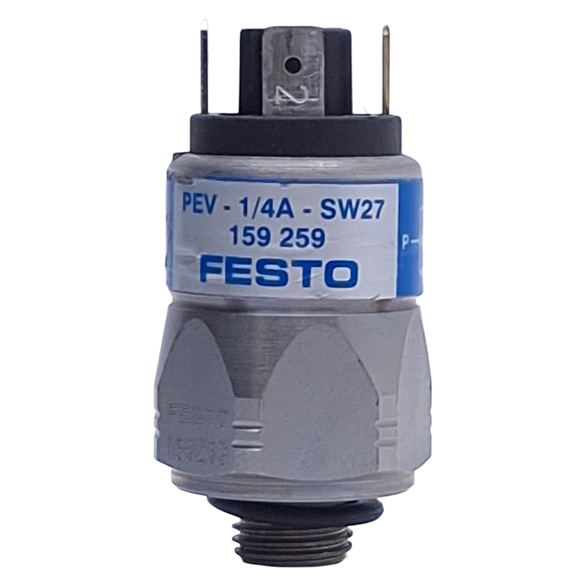 Used Festo PEV-1/4-A-SW27 Pressure Switch G1/4 Ports, 12-250VDC, 1-10bar, 4-Pin Plug