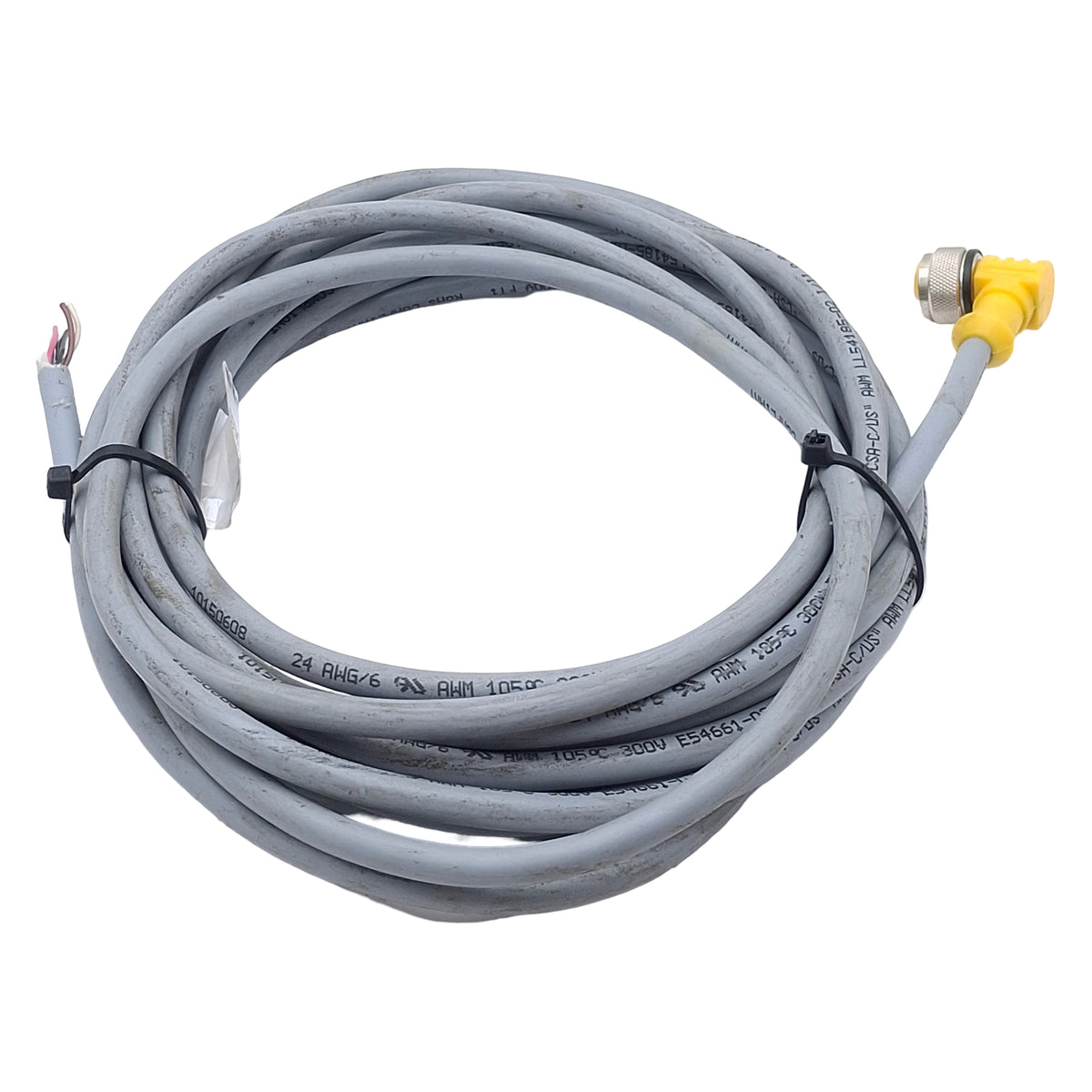 Used Turck WK4.6T-6 Cordset, 6-Pin M12 Right Angle Female to Leads, 4A 250VAC, 4m