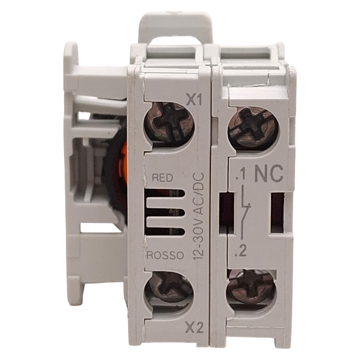 Used Lovato LPCBL104 Illuminated Red Momentary Flush Pushbutton 1NC, 12-30VAC/DC Lamp