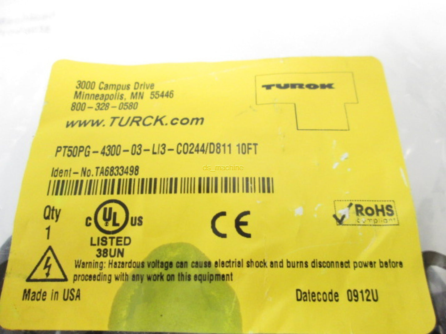New Turck PT50PG-4300-03-LI3-C0244/D811 10FT Pressure Sensor 0-50PSI