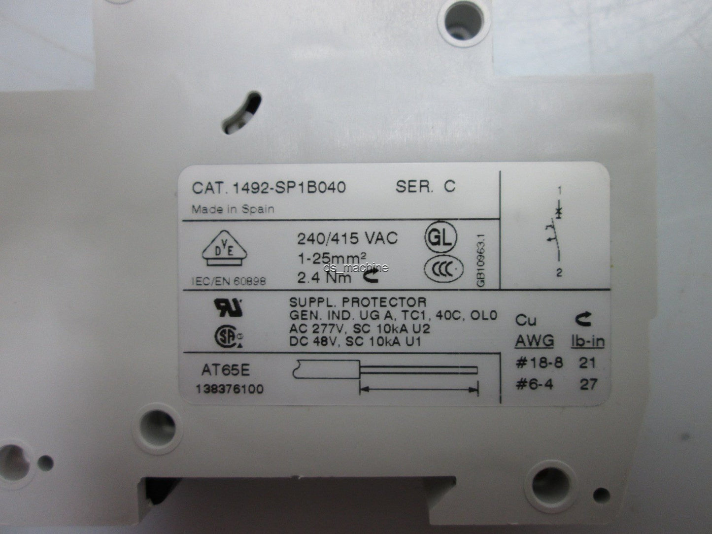 Used Allen Bradley 1492-SP1B040 Circuit Breaker 240/415VAC, 1-25mm2, 2.4Nm, 4A