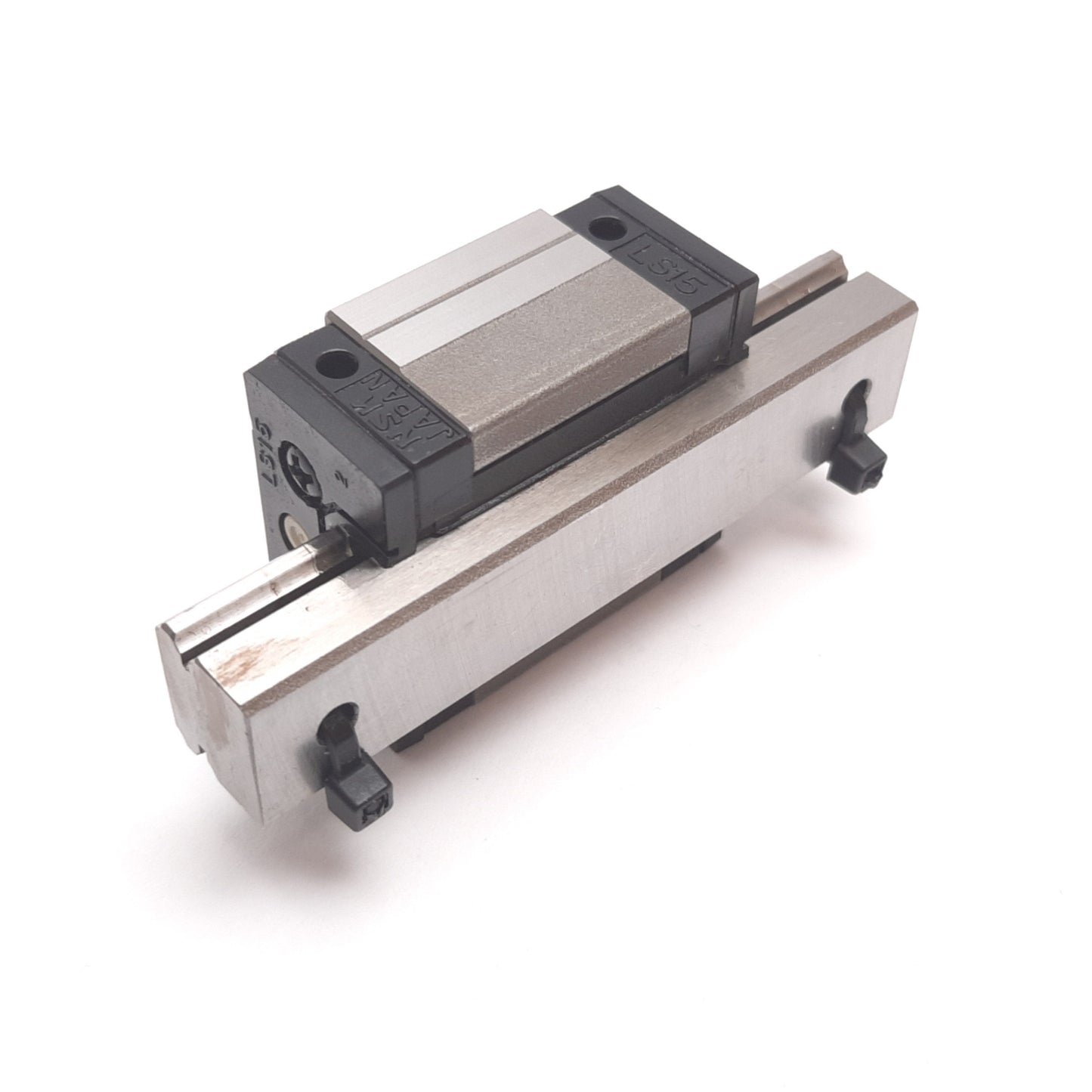 Used NSK LS15 Linear Bearing Block on 3" Rail, Block: 1.34" x 1.58" x 0.95" High