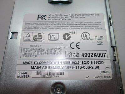 Used 3com 4902A007 OfficeConnect 8-Port Dual Speed Switch