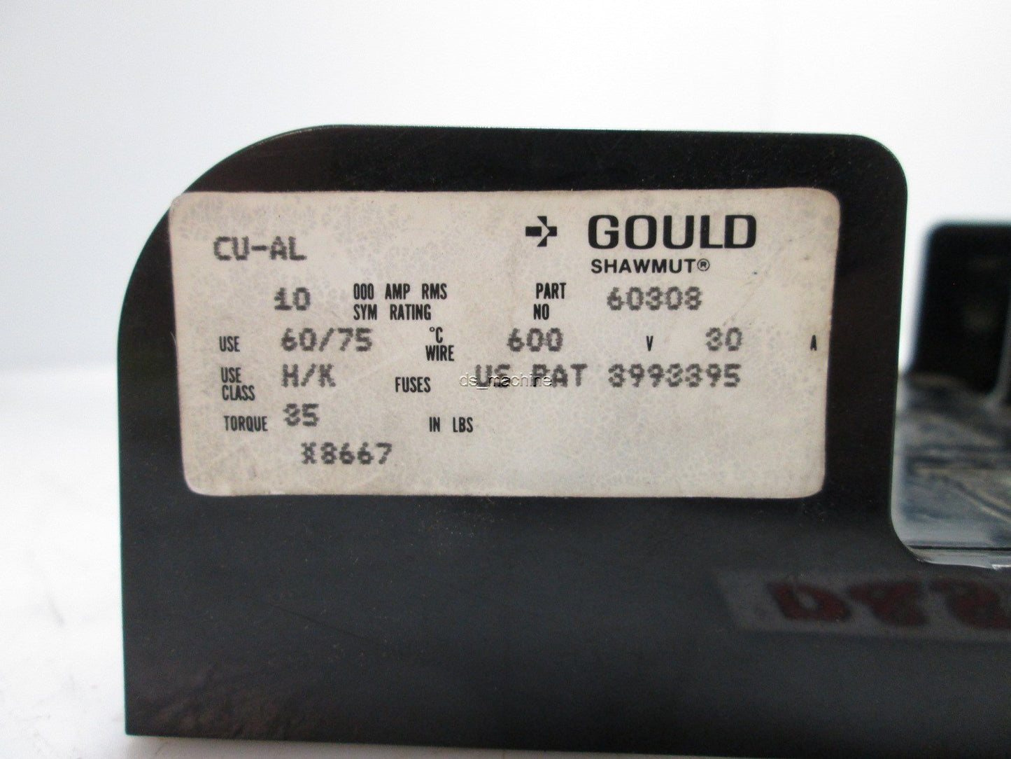 Used Gould Shawmut 60308 Fuse Block Holder 600V, 30A. 3-Pole