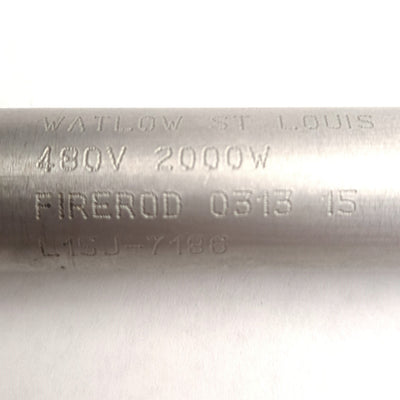 Used Watlow L15J-7186 Firerod SS Cartridge Heater, 480V, 23A, 2000W, 5/8" x 13.5"