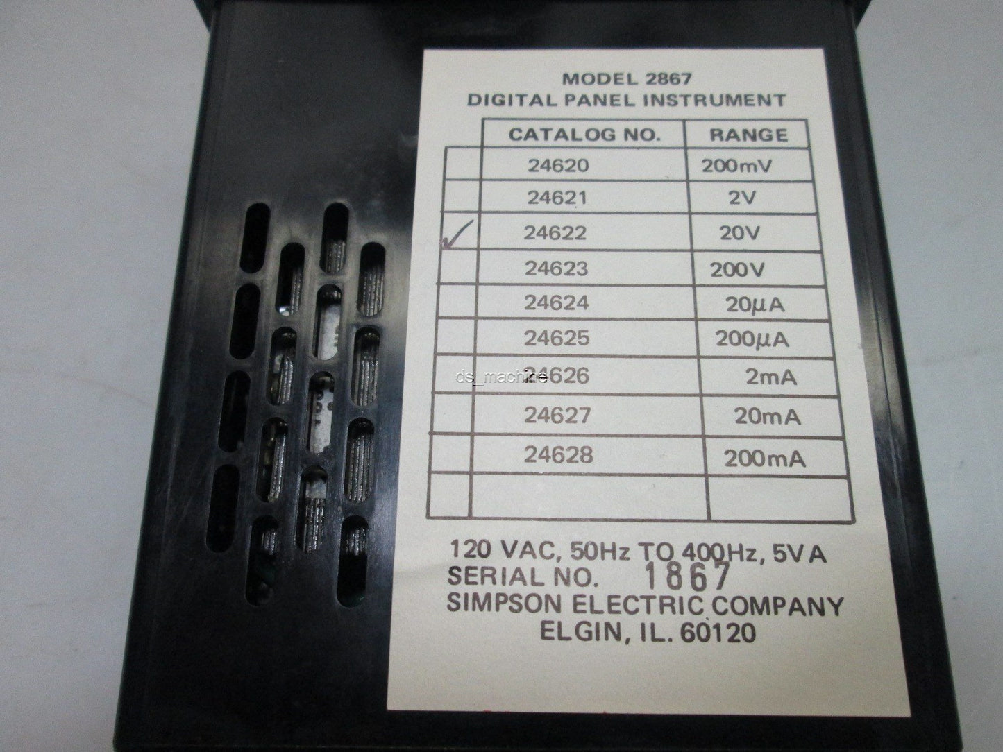 New Simpson Electronic 2867 DC Measuring 3-1/2 Digit Panel 20V