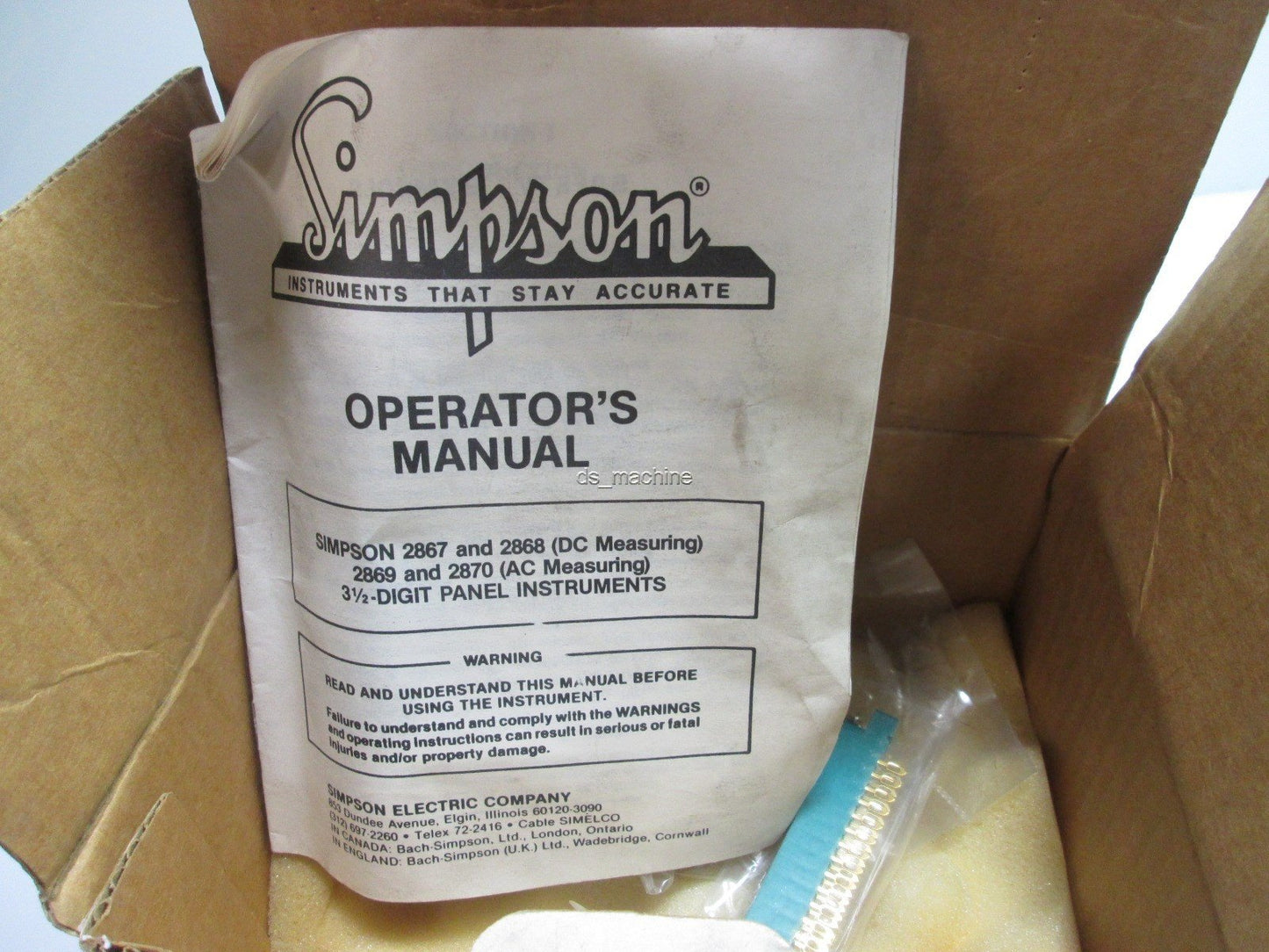 New Simpson Electronic 2867 DC Measuring 3-1/2 Digit Panel 20V