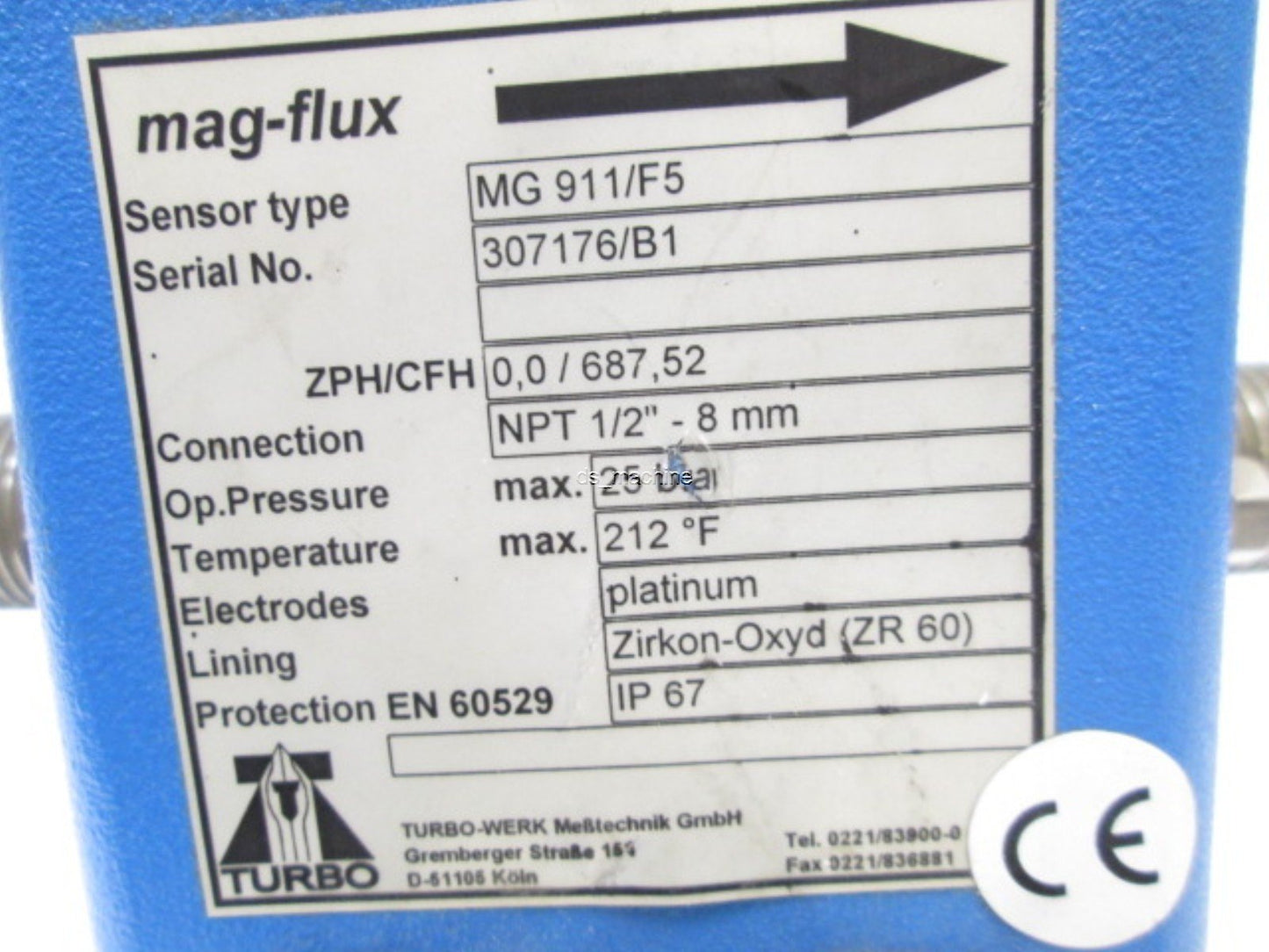 New Turbo MG 911/F5 Mag-flux Flow Sensor, 1/2"NPT, 25 bar (362.6 PSI)