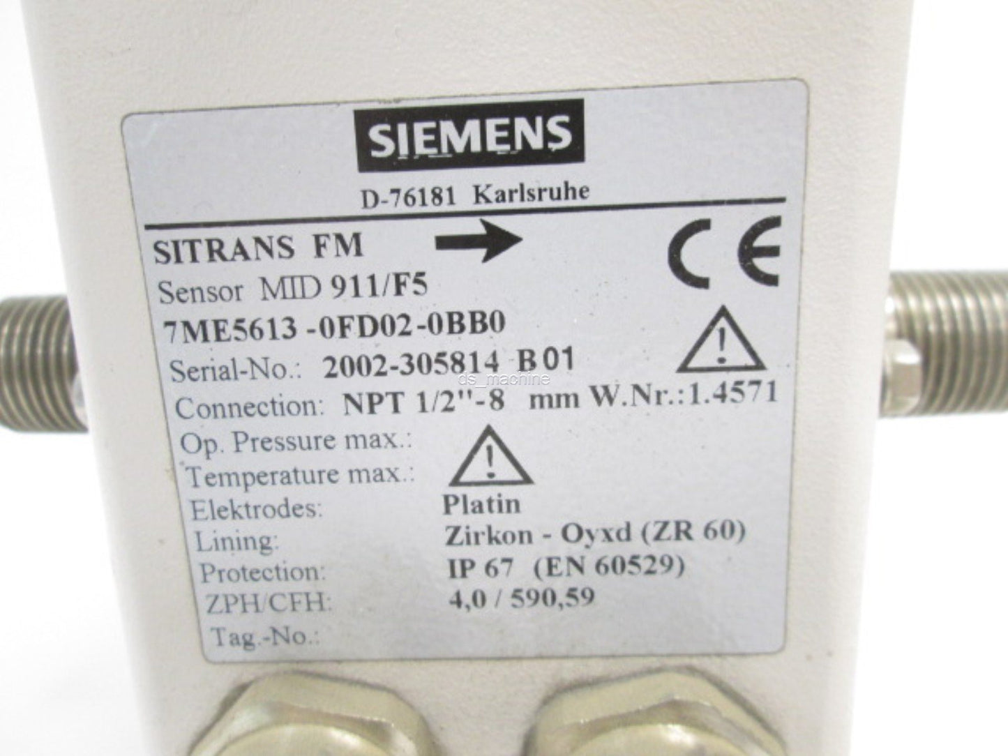 New Siemens SITRANS FM MID 911/F5 Flow Sensor, 1/2"NPT, 25 bar (362.6 PSI)