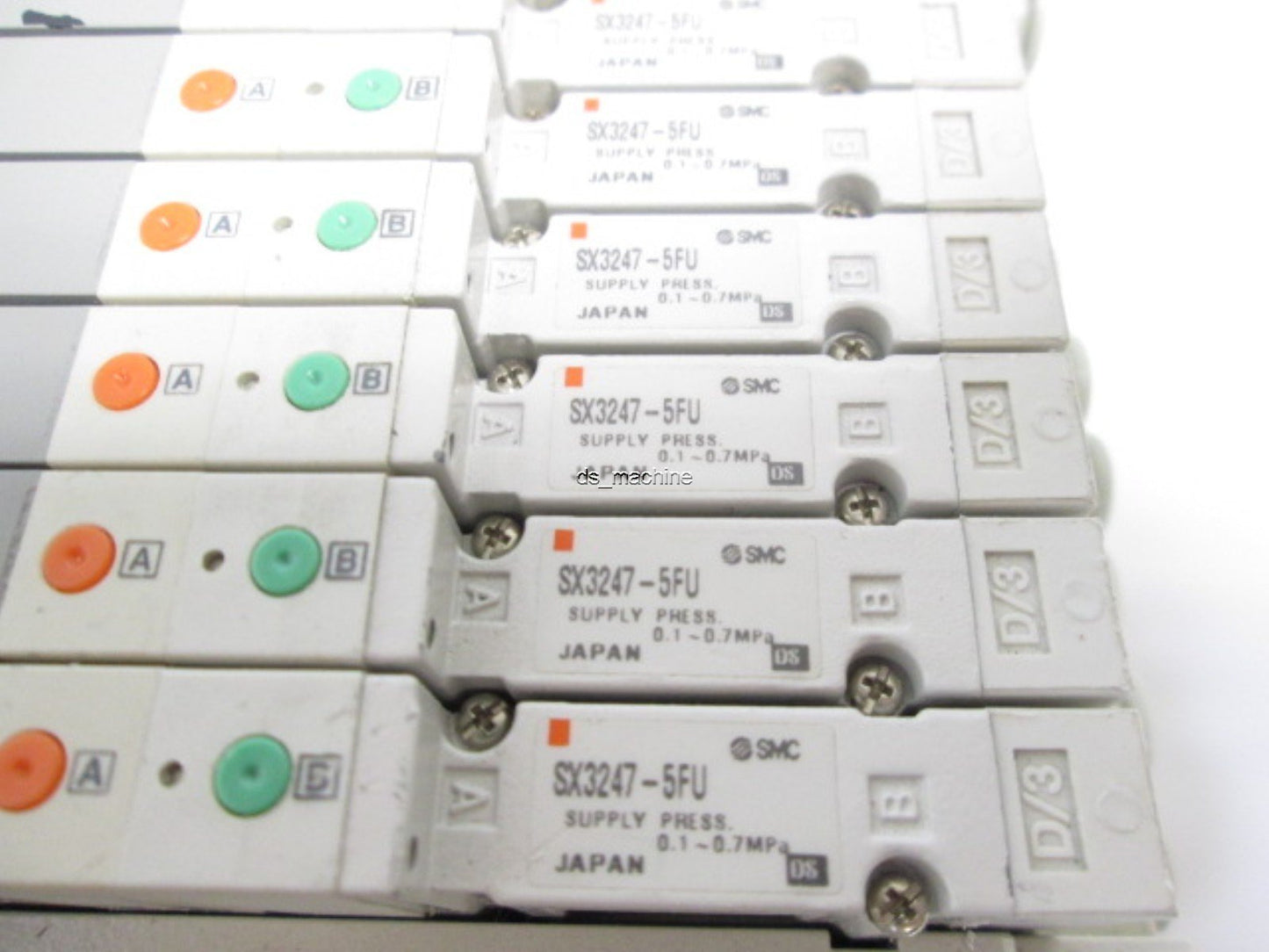 Used SMC SX3247-5FU Bank of 8 Pneumatic Solenoid Valves, 24VDC Coil