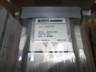 New in Box Parker PX23-050 Gearhead, 50:1 Ratio, 3/8"-Output NEMA-23