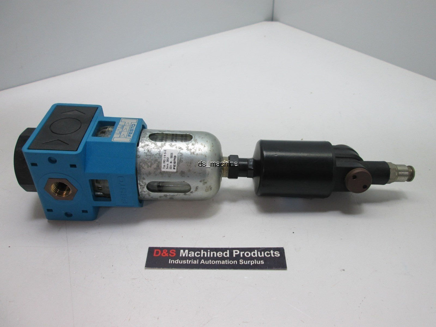 Used Festo FRS-1/4-S-B LF-1/4-S-B Filter Regulator w/Festo WA-1-B Condensate Drain